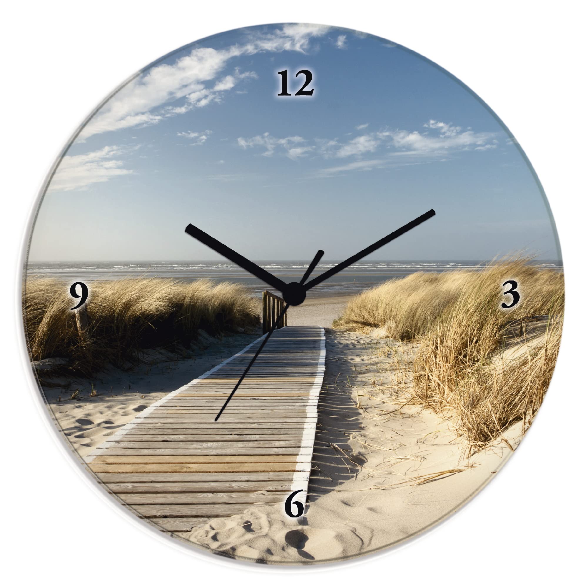 artland-wanduhren-nordseestrand-glas-wanduhr-30-cm-lautlos-quarz image 1