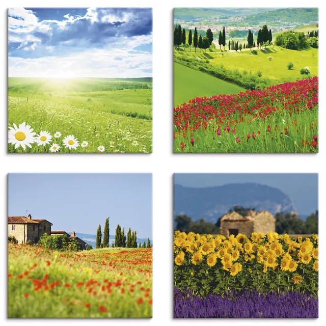 artland-leinwandbilder-blumenfelder-leinwandbild-4tlg-40x40-cm-gr-n image 1