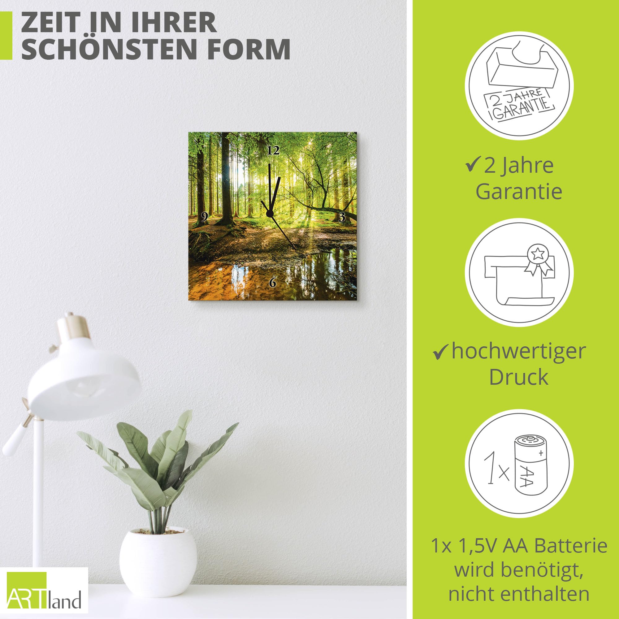 artland-wanduhren-funkuhr-wald-30x30-cm-lautlos-alu image 3