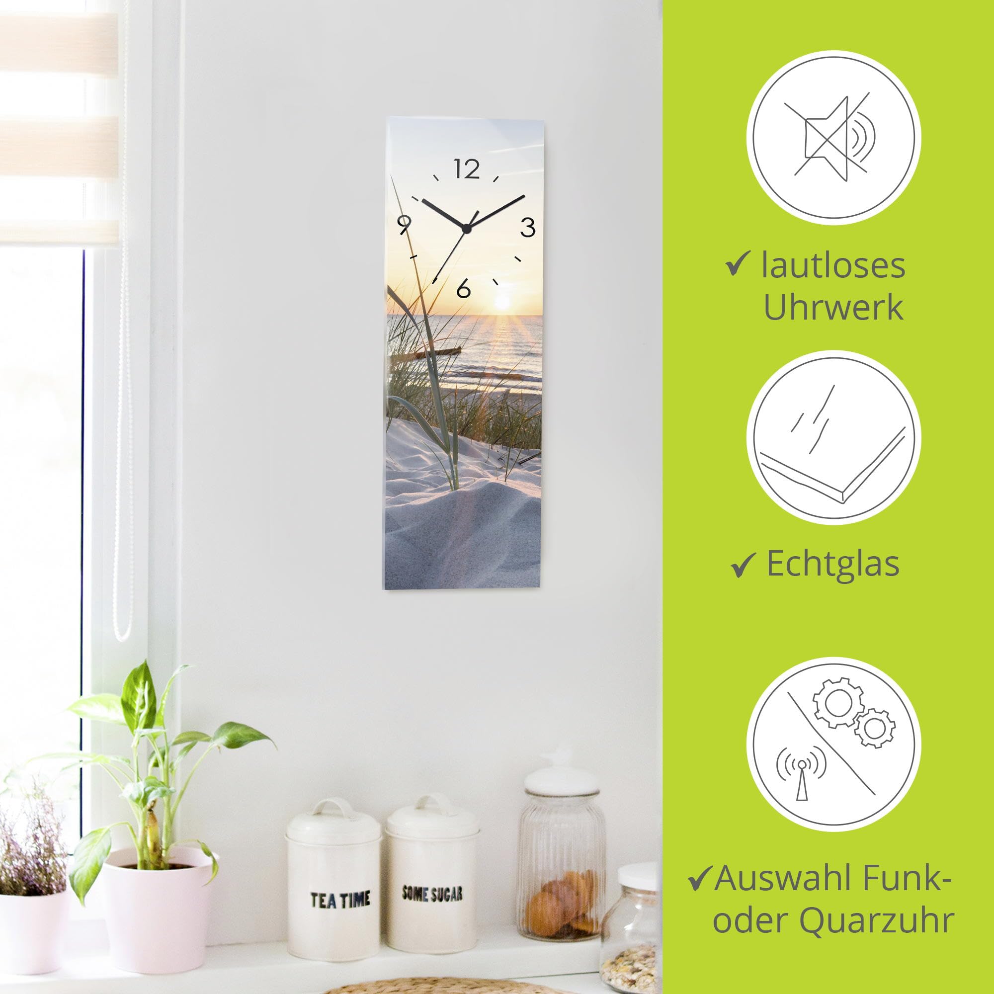artland-wanduhren-ostsee-strandkorb-wanduhr-20x60-cm-glas-funkuhr-lautlos image 2