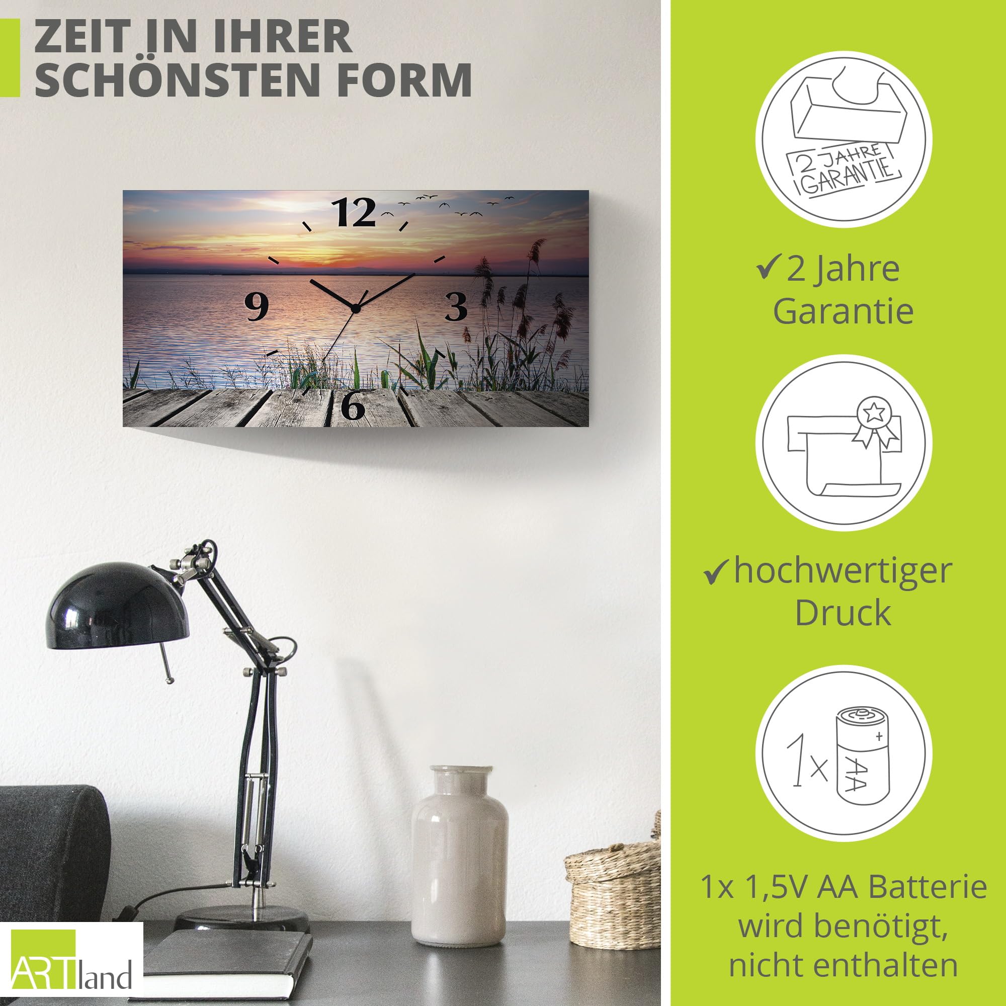 artland-wanduhren-quarzuhr-50x25-cm-lautlos-sonnenuntergang image 3