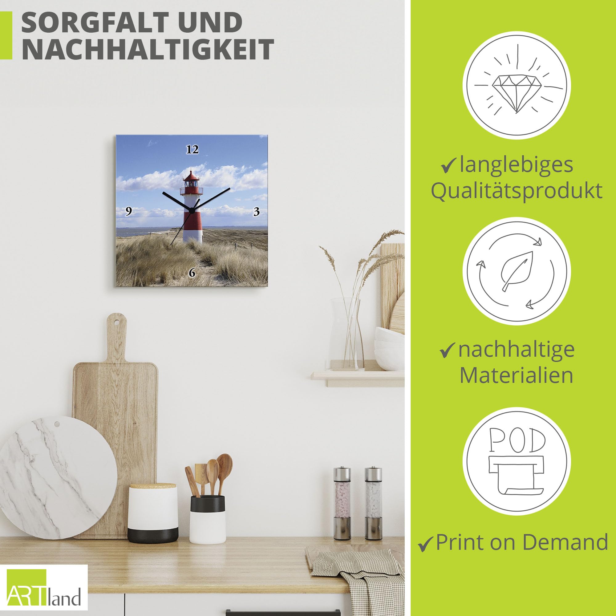 artland-wanduhren-funkuhr-30x30-strand-leuchtturm-rot-wei image 5