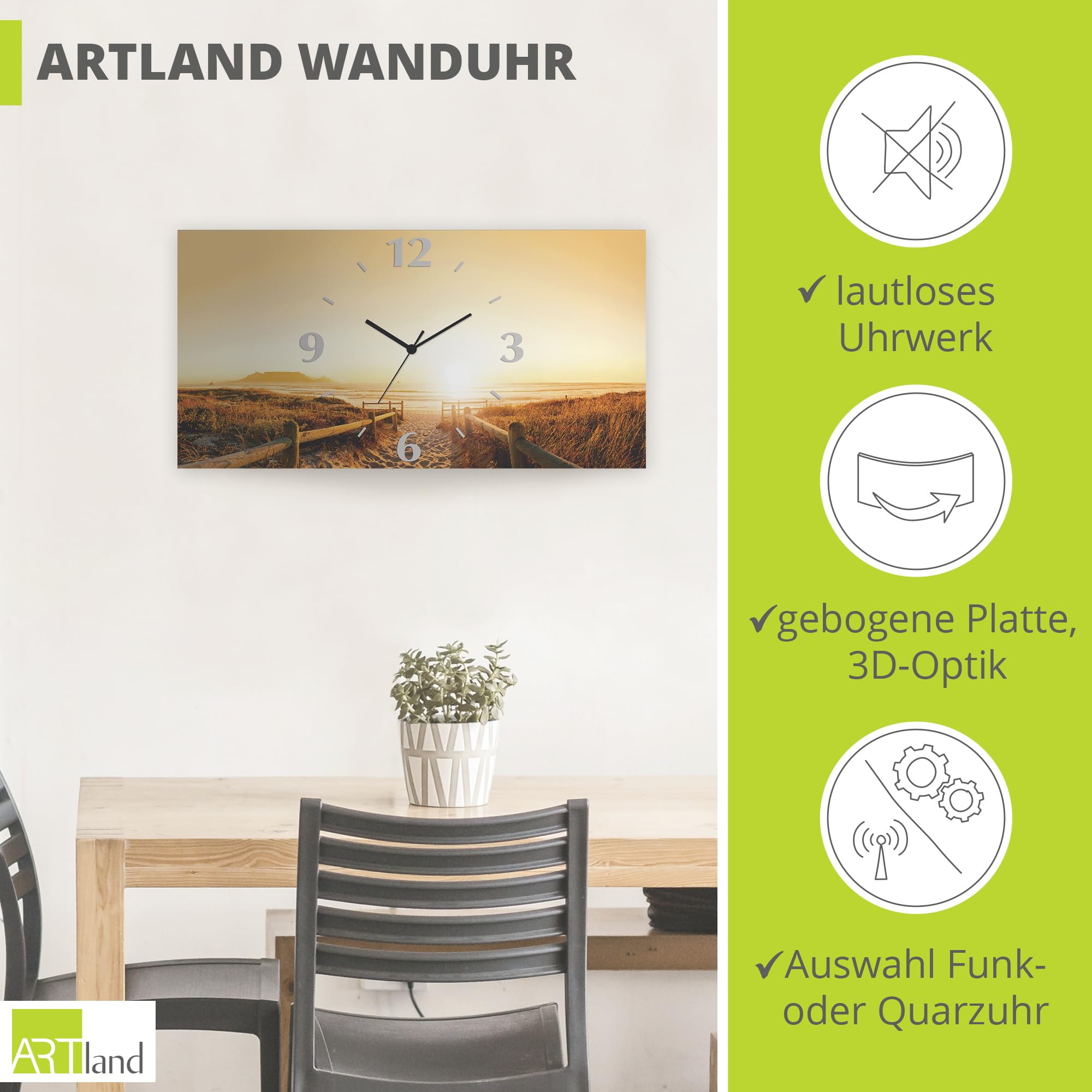 artland-wanduhren-funkuhr-60x30-cm-strand-meer-sunset-s7lc image 2