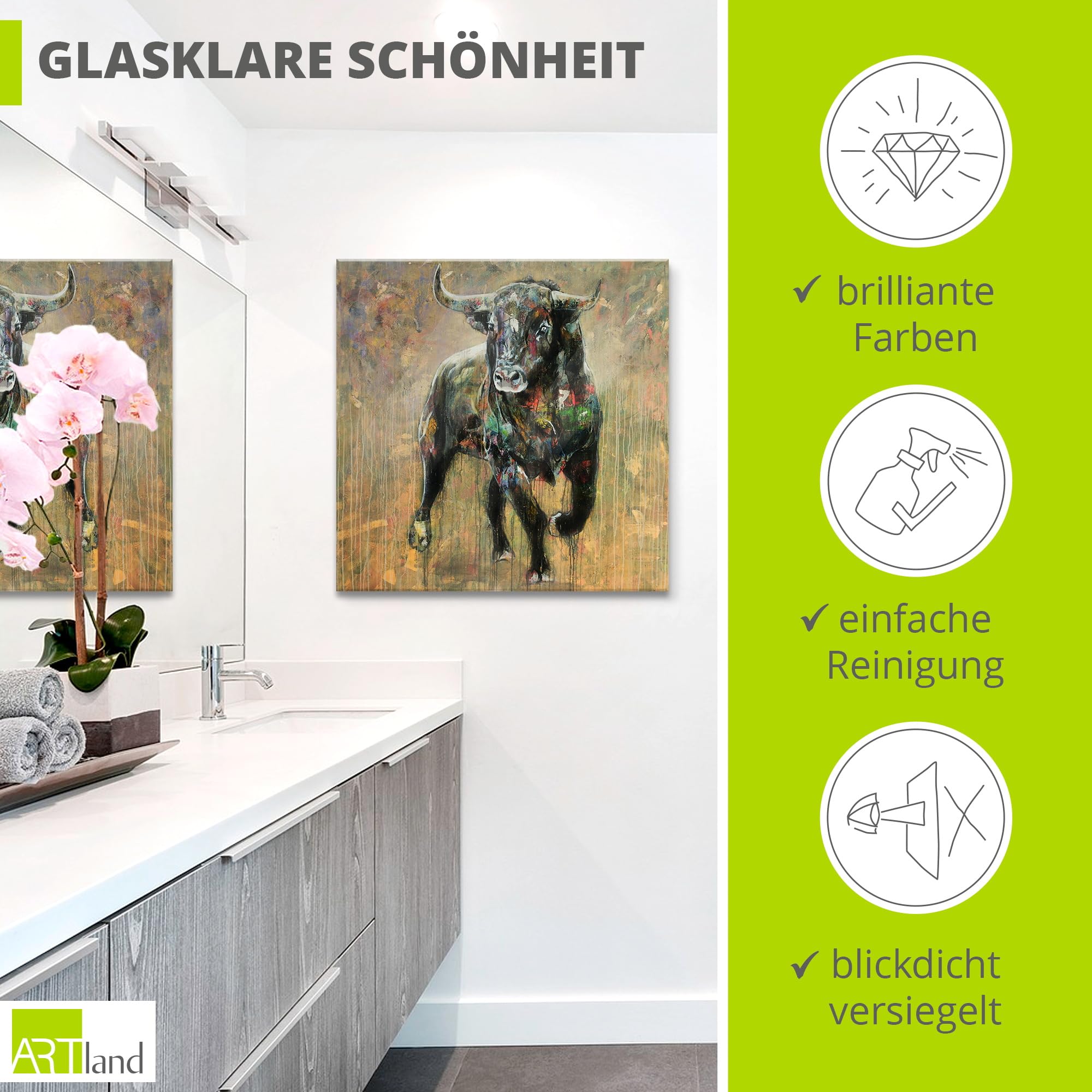 artland-glasbilder-stier-moment-der-entscheidung-u5pf-glasbild-30x30-cm image 2