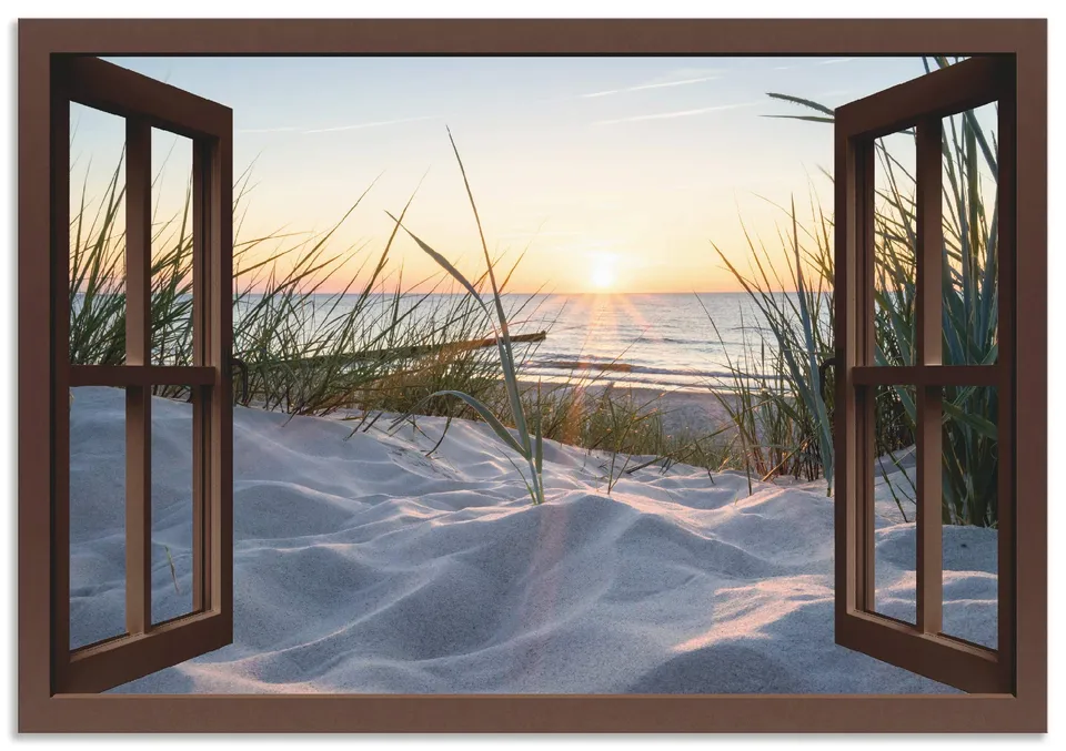 artland-alubilder-fensterblick-strand-alubild-130x90-cm image 1