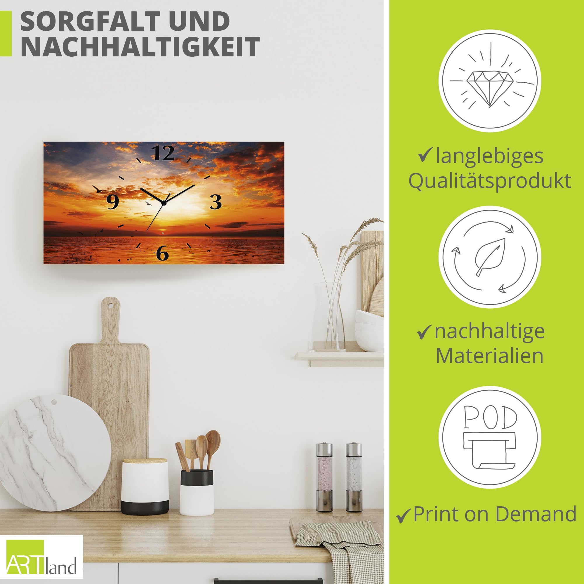 artland-wanduhren-quarzuhr-60x30-cm-strand-meer-sonnenuntergang image 5