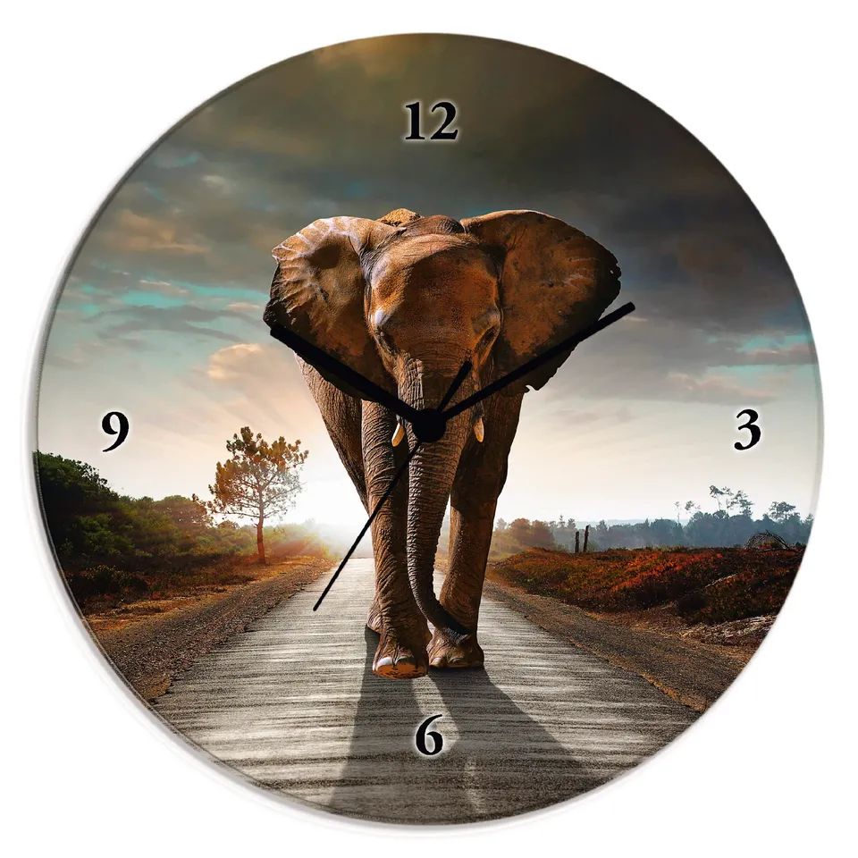 artland-wanduhren-funkuhr-elefant-30cm-glas-lautlos image 1