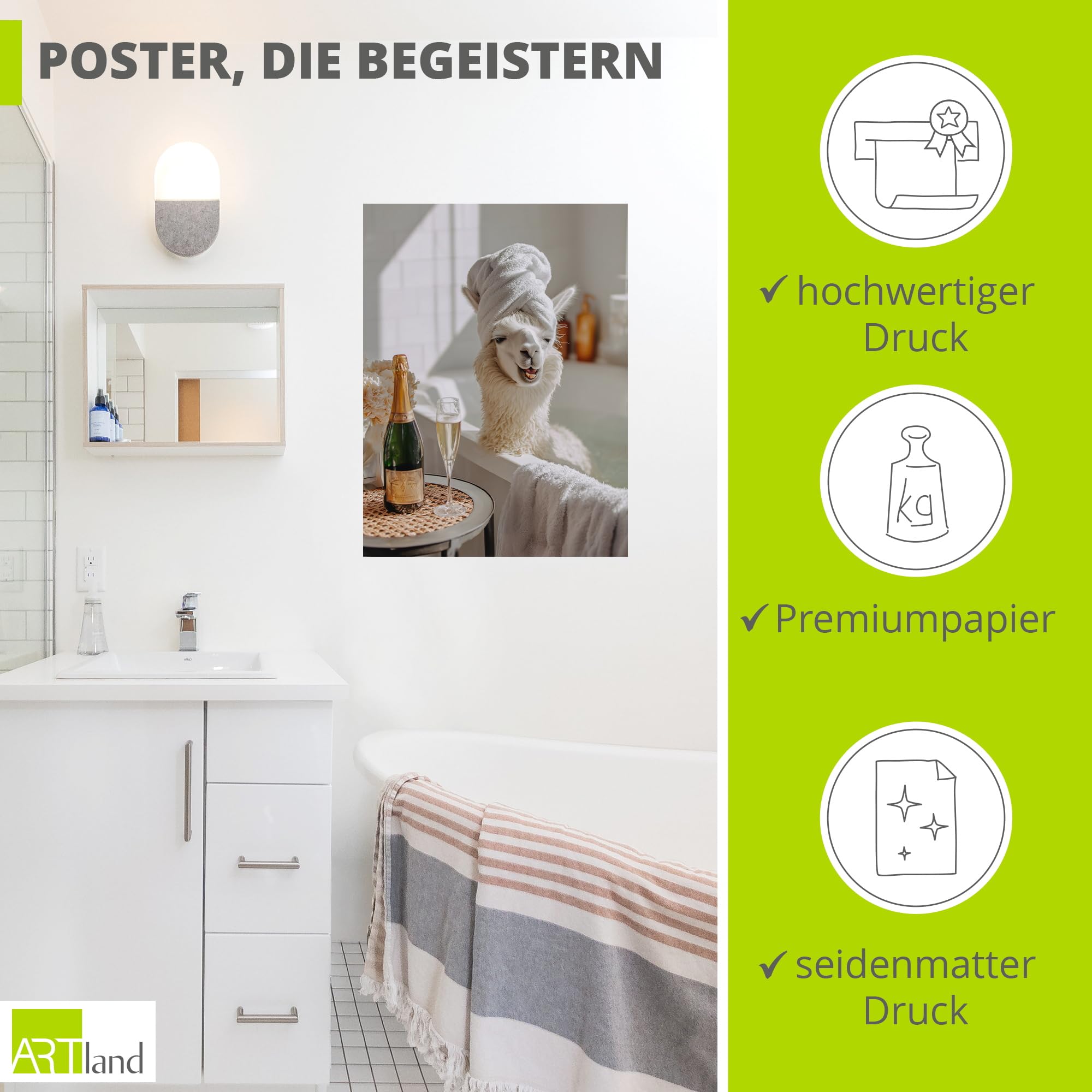 artland-kunstdrucke-lama-badewanne-poster-30x40-cm-wei-sekt image 2