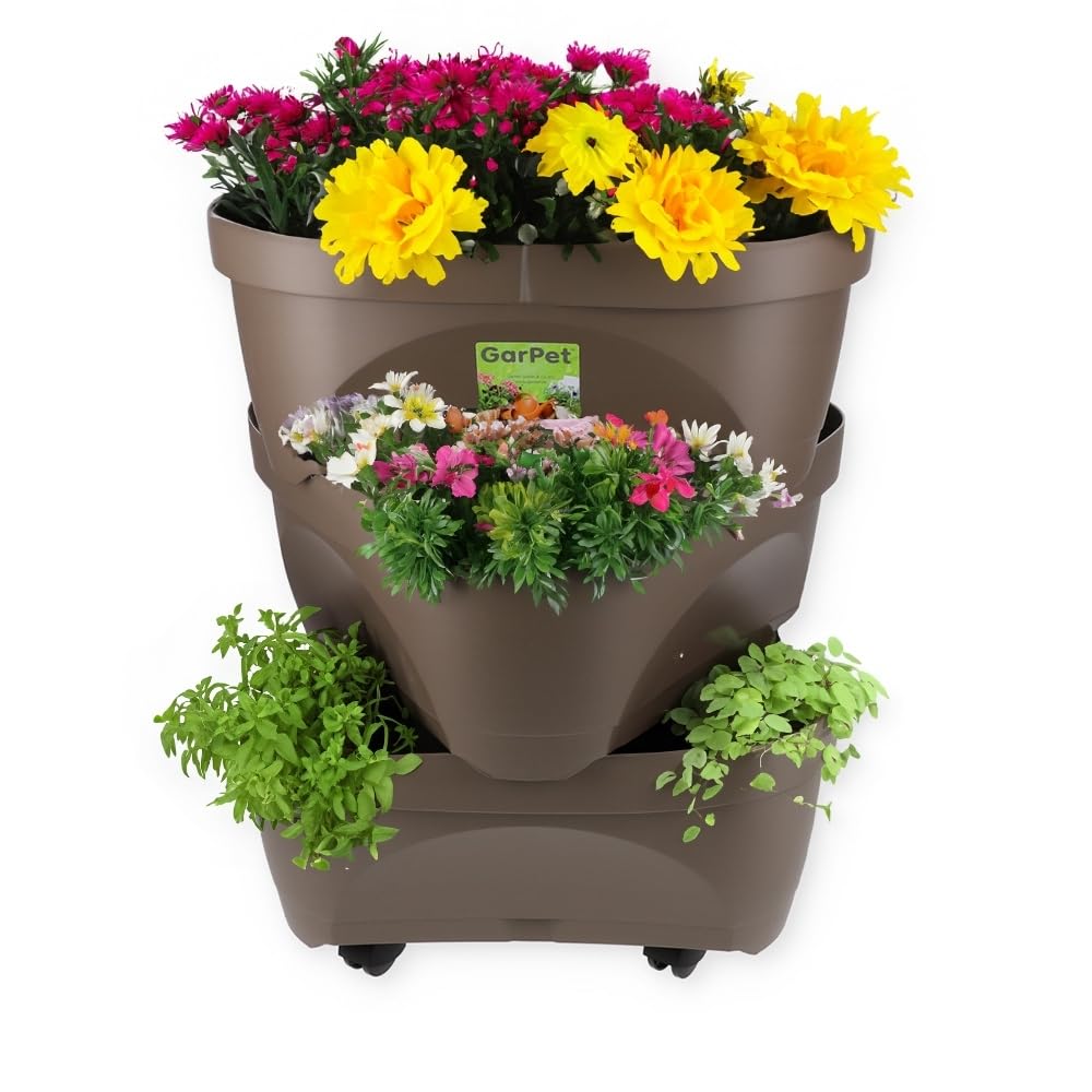 garpet-garten-erdbeertopf-pflanzturm-taupe-3-ebenen-rollen image 1