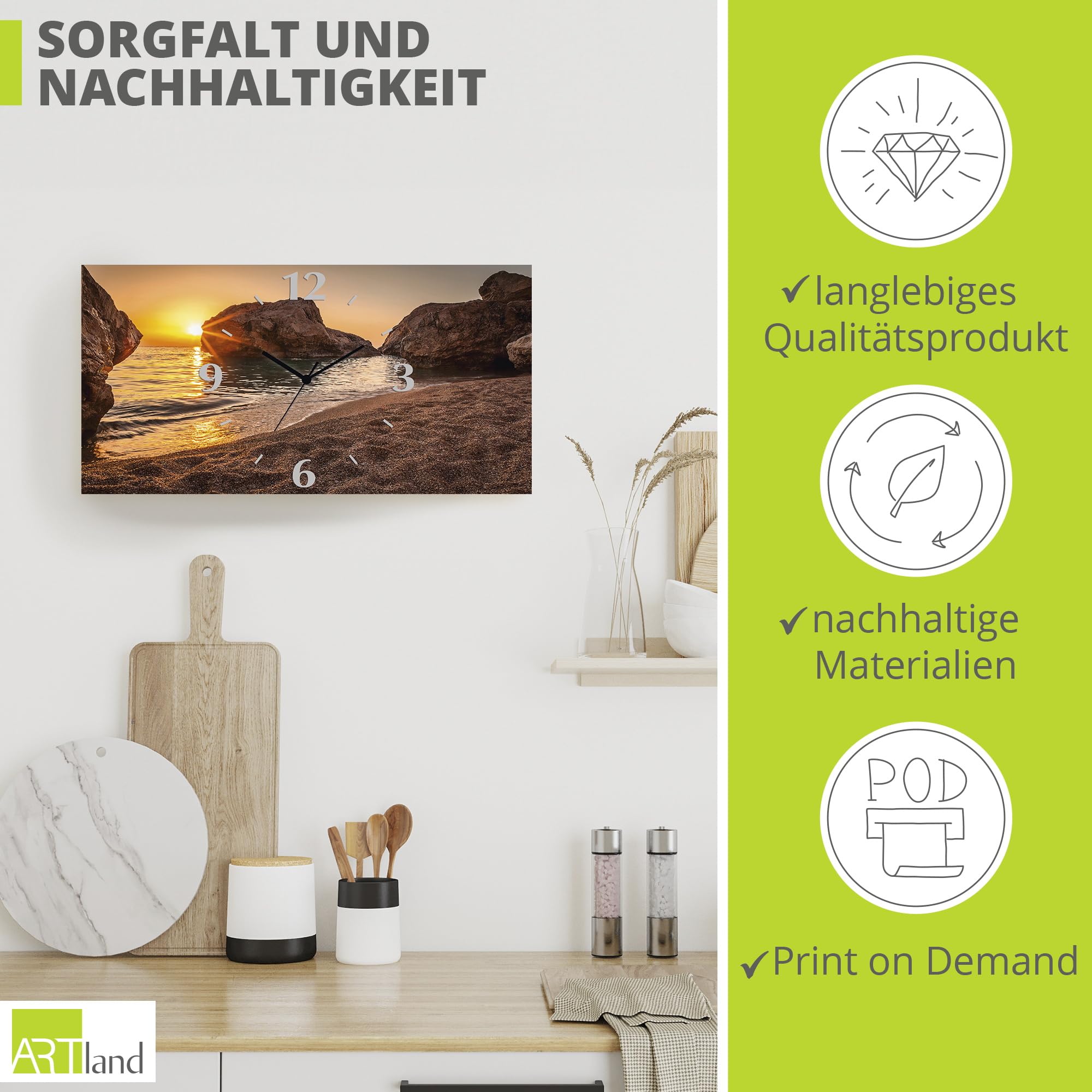 artland-wanduhren-quarzuhr-50x25-cm-strand-felsen-alu image 5