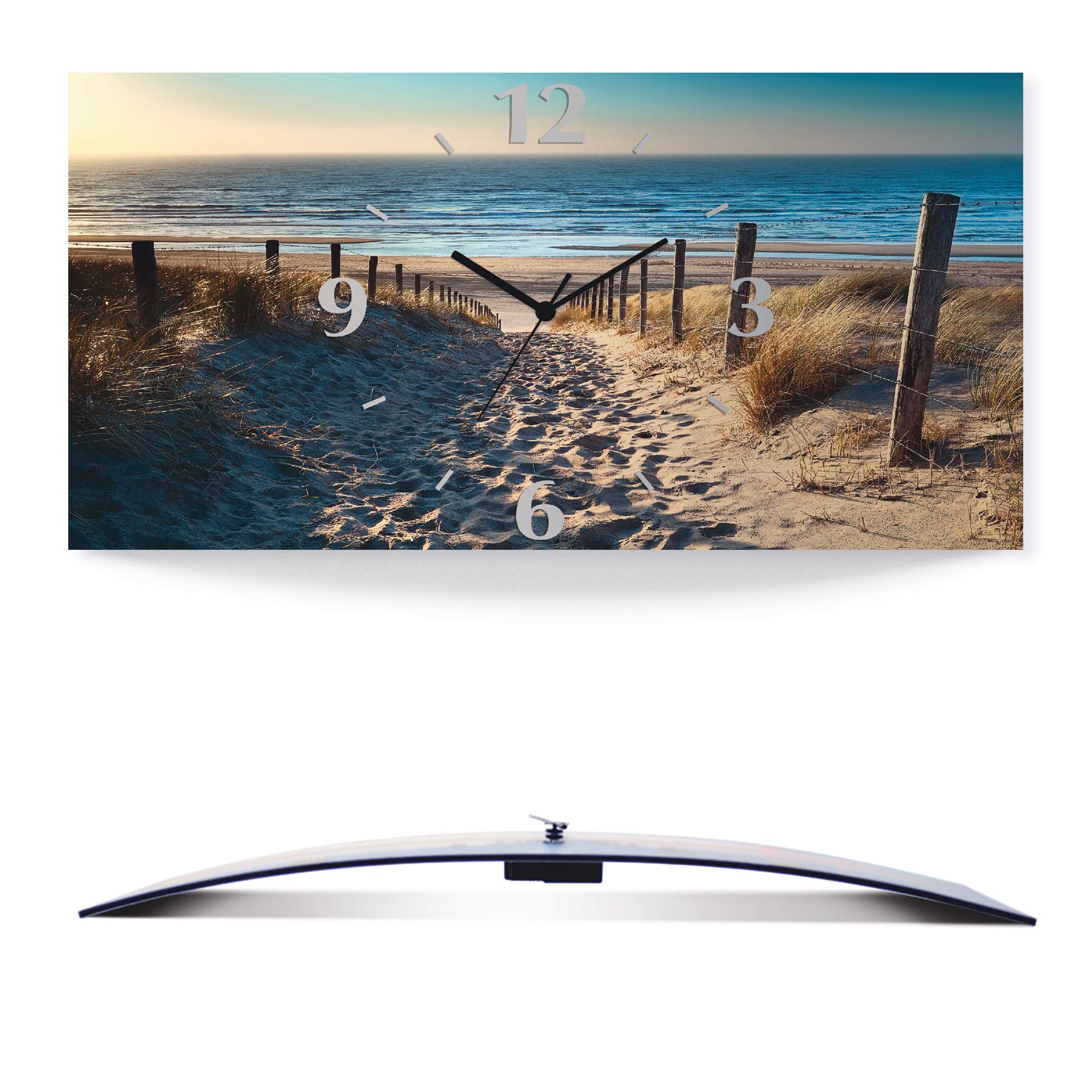artland-wanduhren-funkuhr-60x30-cm-strand-meer-alu-lautlos image 1