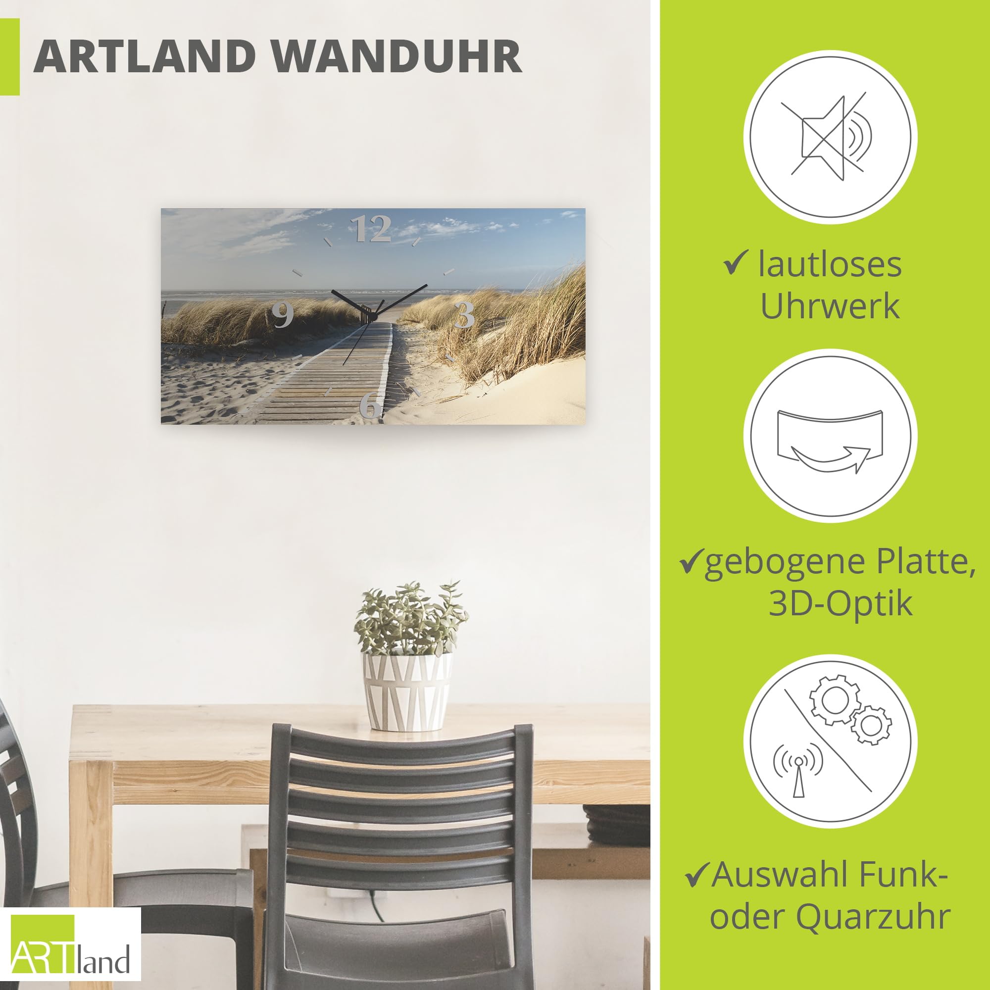 artland-wanduhren-strand-quarzuhr-50x25-cm-lautlos-meer image 2